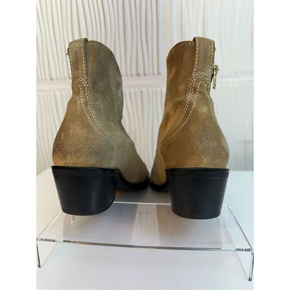 NWT All Saints carlotta suede heeled side zip ankle boots in sand - Picture 6 of 16